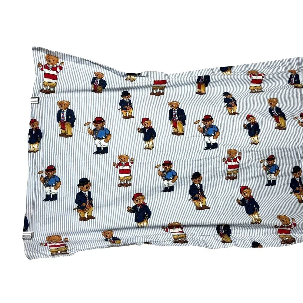 Polo Ralph Lauren Teddy Bear Pillow Sham Case King Sham Stripe Blue Cotton